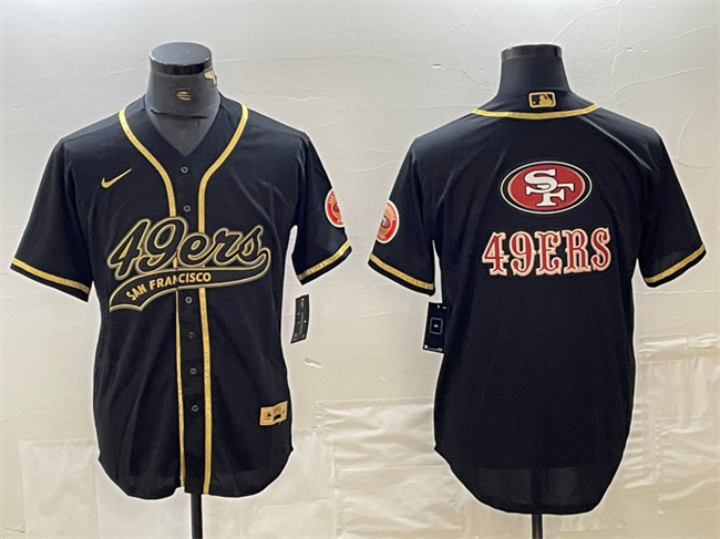 Men's San Francisco 49ers Black Team Big Logo With Patch Cool Base Stitched Baseball Jerseys