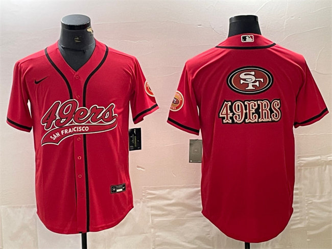 Men's San Francisco 49ers Red Team Big Logo With Patch Cool Base Stitched Baseball Jerseys