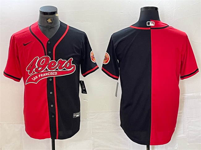 Men's San Francisco 49ers Blank Red Black Split With Patch Cool Base Stitched Baseball Jersey