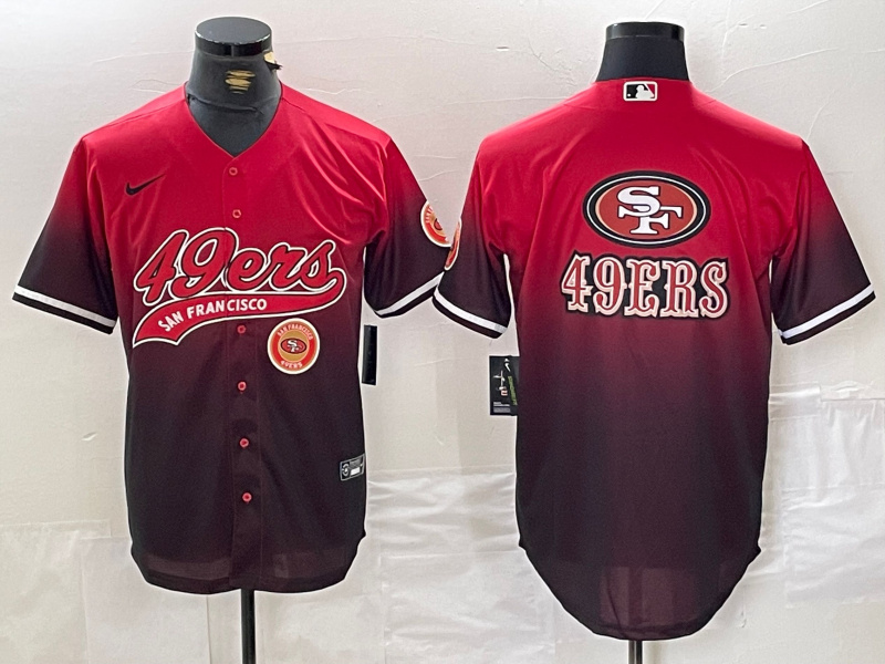 Men's San Francisco 49ers Team Big Logo Red Black With Patch Cool Base Stitched Baseball Jersey 7