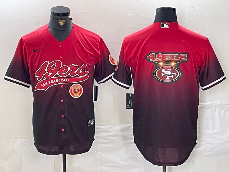 Men's San Francisco 49ers Team Big Logo Red Black With Patch Cool Base Stitched Baseball Jersey 6