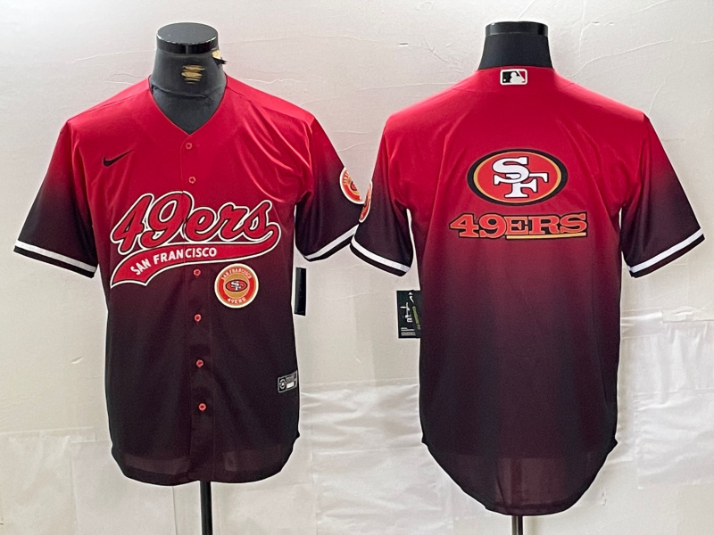 Men's San Francisco 49ers Team Big Logo Red Black With Patch Cool Base Stitched Baseball Jersey 5