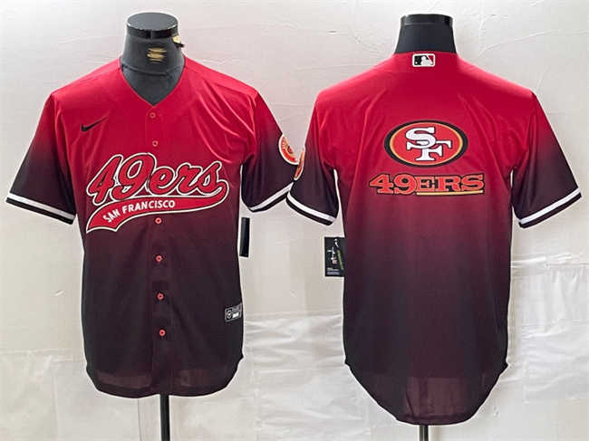 Men's San Francisco 49ers Team Big Logo Red Black With Patch Cool Base Stitched Baseball Jersey 1