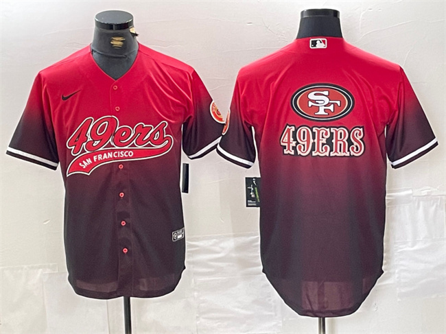 Men's San Francisco 49ers Team Big Logo Red Black With Patch Cool Base Stitched Baseball Jerseys