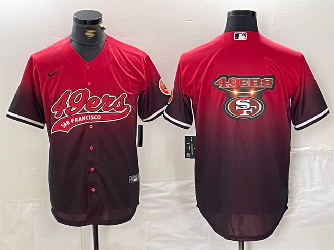 Men's San Francisco 49ers Team Big Logo Red Black With Patch Cool Base Stitched Baseball Jersey