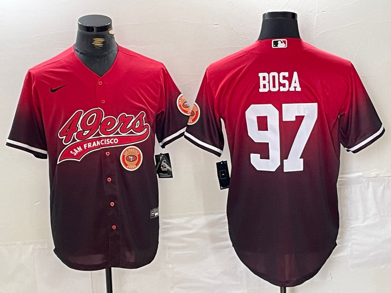 Men's San Francisco 49ers #97 Nick Bosa Red Black With Patch Cool Base Stitched Baseball jerseys 1