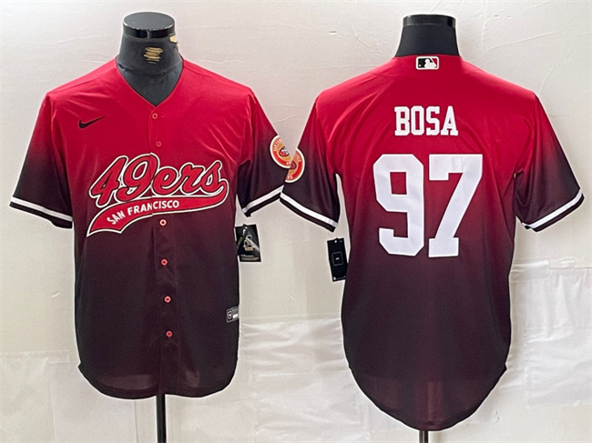 Men's San Francisco 49ers #97 Nick Bosa Red Black With Patch Cool Base Stitched Baseball jerseys