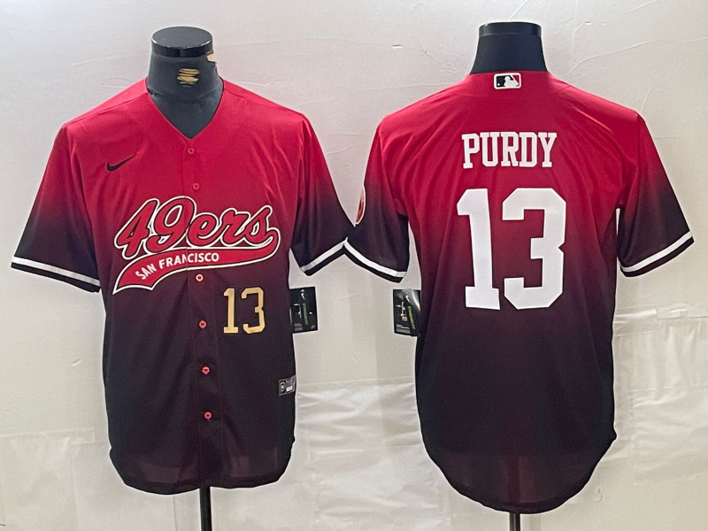 Men's San Francisco 49ers #13 Brock Purdy RedBlack With Patch Cool Base Stitched Jerseys 1