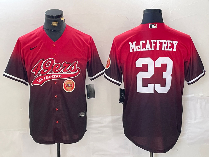 Men's San Francisco 49ers #23 Christian McCaffrey Red Black With Patch Cool Base Stitched Baseball Jersey 1