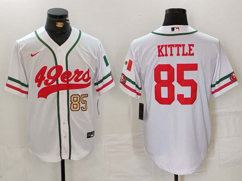 Men's San Francisco 49ers #85 George Kittle White With Patch Cool Base Stitched Baseball Jersey 2