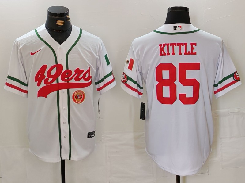 Men's San Francisco 49ers #85 George Kittle White With Patch Cool Base Stitched Baseball Jersey 1