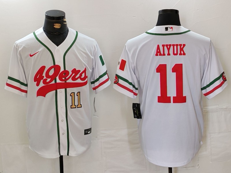 Men's San Francisco 49ers #11 Brandon Aiyuk White With Patch Cool Base Stitched Baseball Jersey 2