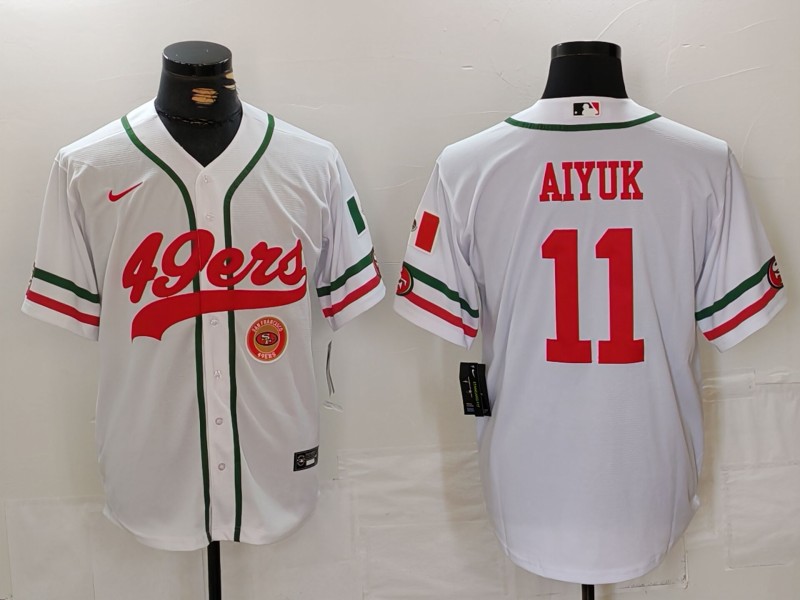 Men's San Francisco 49ers #11 Brandon Aiyuk White With Patch Cool Base Stitched Baseball Jersey 1