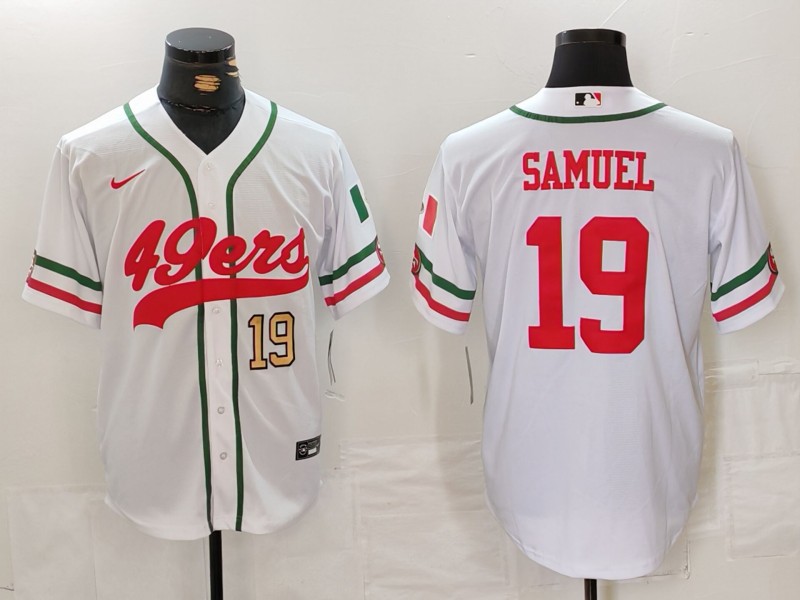 Men's San Francisco 49ers #19 Deebo Samuel White With Patch Cool Base Stitched Baseball Jersey 2