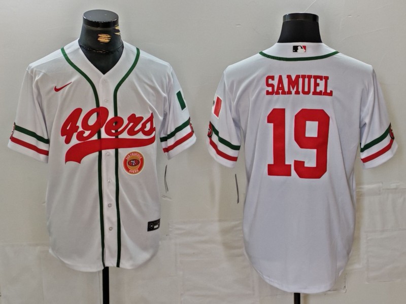 Men's San Francisco 49ers #19 Deebo Samuel White With Patch Cool Base Stitched Baseball Jersey 1