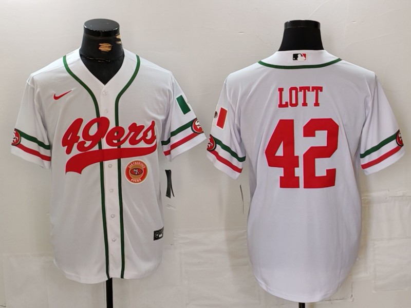 Men's San Francisco 49ers #42 Ronnie Lott White With Patch Cool Base Stitched Baseball Jersey 2