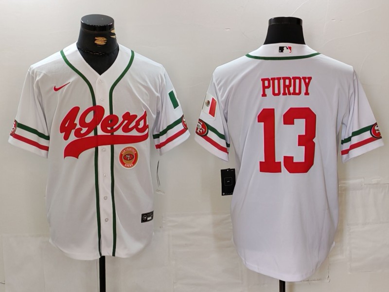 Men's San Francisco 49ers #13 Brock Purdy White With Patch Cool Base Stitched Baseball Jersey 2