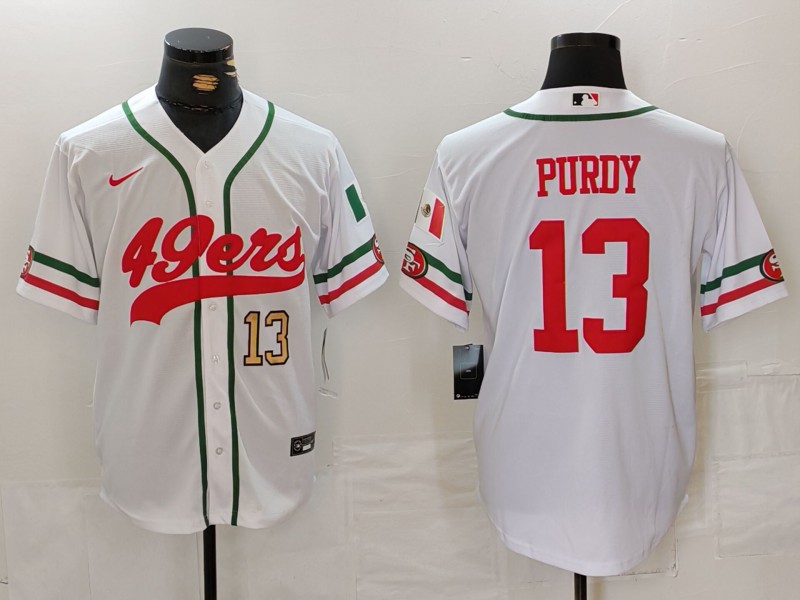 Men's San Francisco 49ers #13 Brock Purdy White With Patch Cool Base Stitched Baseball Jersey 1