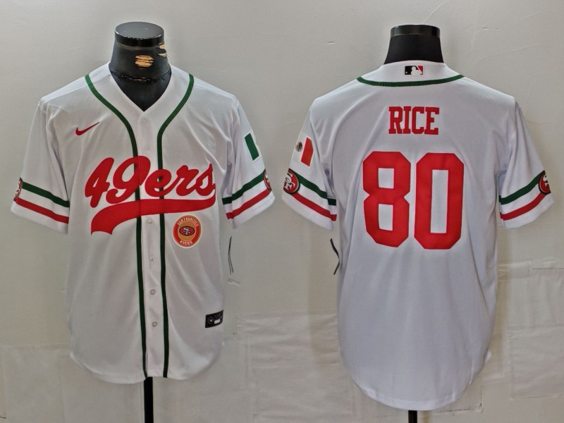 Men's San Francisco 49ers #80 Jerry Rice White With Patch Cool Base Stitched Baseball Jersey 2