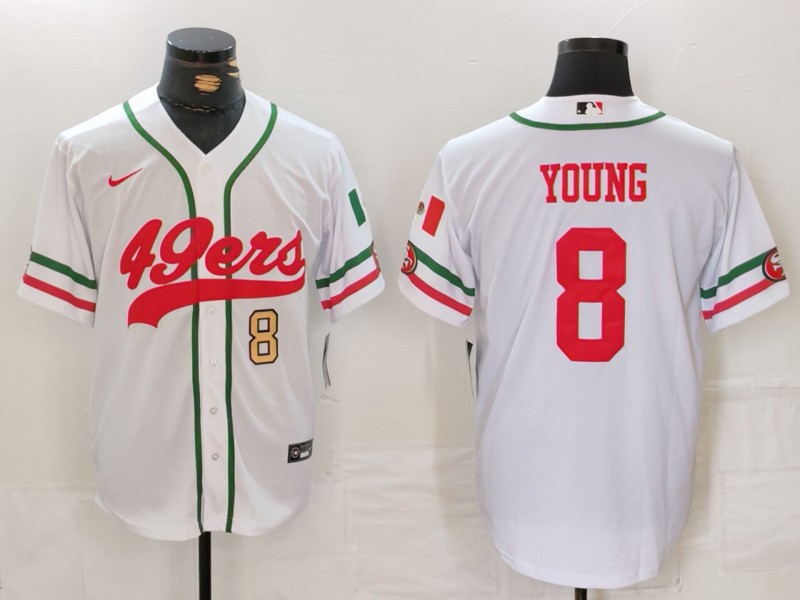 Men's San Francisco 49ers #8 Steve Young White With Patch Cool Base Stitched Baseball Jersey 2