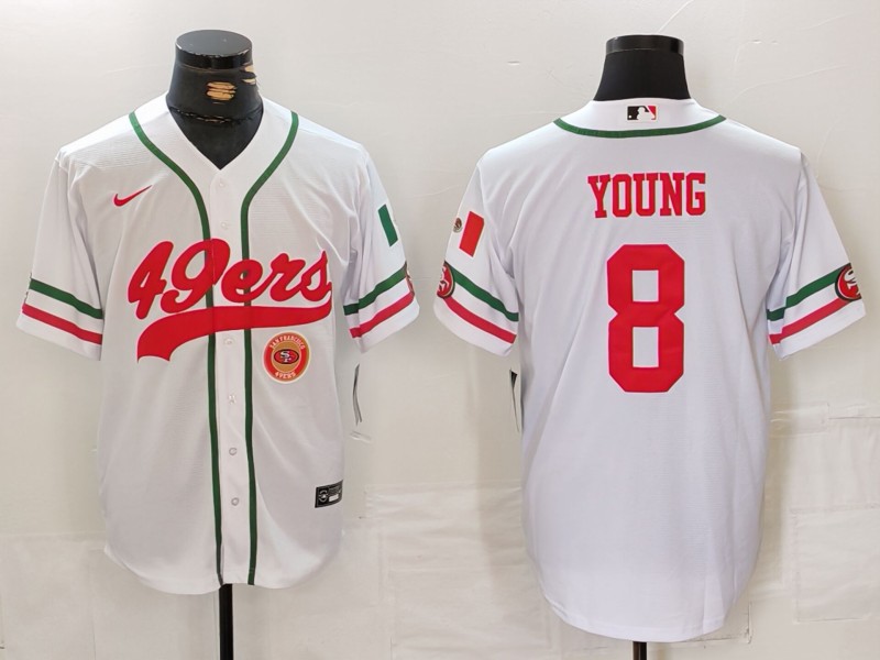 Men's San Francisco 49ers #8 Steve Young White With Patch Cool Base Stitched Baseball Jersey 1