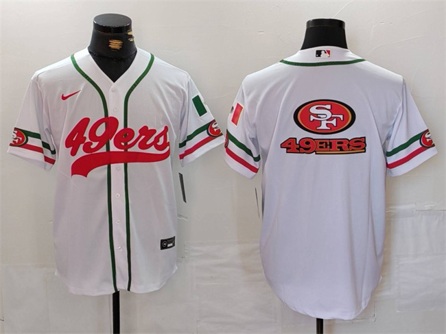 Men's San Francisco 49ers Team Big Logo White With Patch Cool Base Stitched Baseball Jersey 2