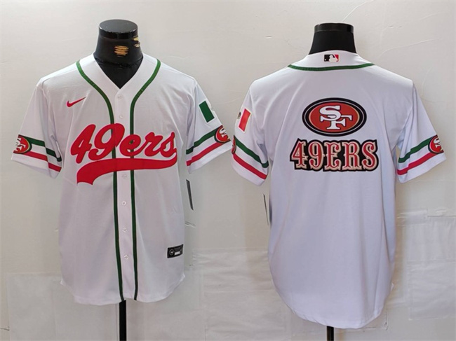 Men's San Francisco 49ers Team Big Logo White With Patch Cool Base Stitched Baseball Jersey 1