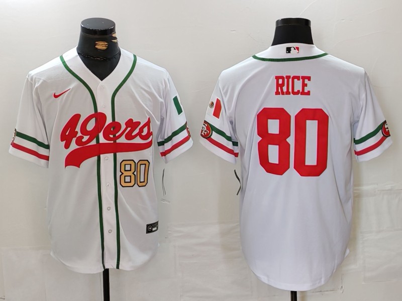 Men's San Francisco 49ers #80 Jerry Rice White With Patch Cool Base Stitched Baseball Jersey 1