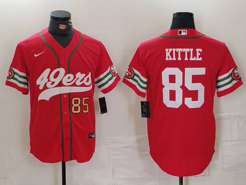 Men's San Francisco 49ers #85 George Kittle Red With Patch Cool Base Stitched Baseball Jersey 3