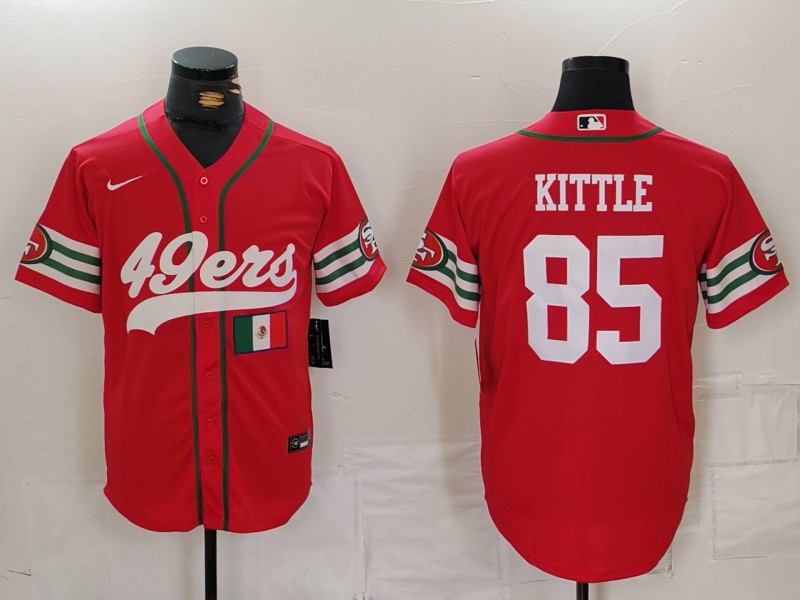 Men's San Francisco 49ers #85 George Kittle Red With Patch Cool Base Stitched Baseball Jersey 2