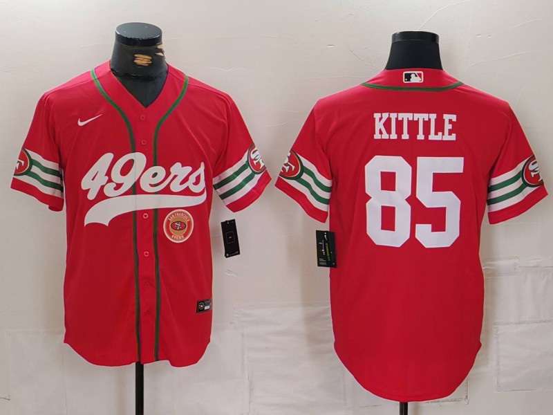 Men's San Francisco 49ers #85 George Kittle Red With Patch Cool Base Stitched Baseball Jersey 1