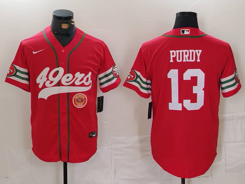 Men's San Francisco 49ers #13 Brock Purdy Red With Patch Cool Base Stitched Baseball Jersey 5