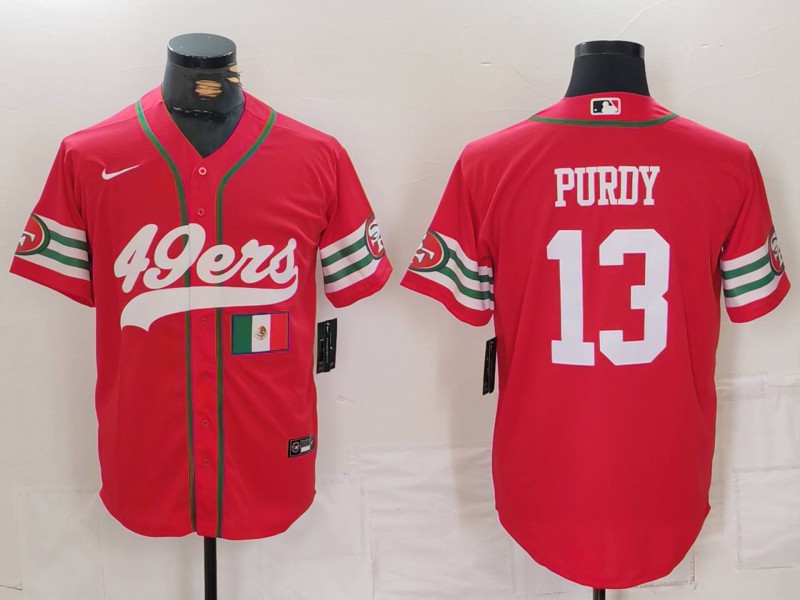 Men's San Francisco 49ers #13 Brock Purdy Red With Patch Cool Base Stitched Baseball Jersey 2