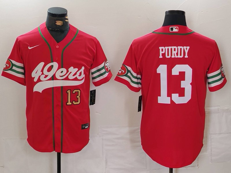 Men's San Francisco 49ers #13 Brock Purdy Red With Patch Cool Base Stitched Baseball Jersey 1