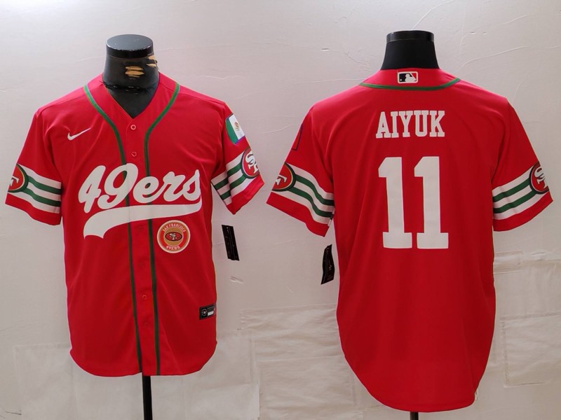 Men's San Francisco 49ers #11 Brandon Aiyuk Red With Patch Cool Base Stitched Baseball Jersey 2