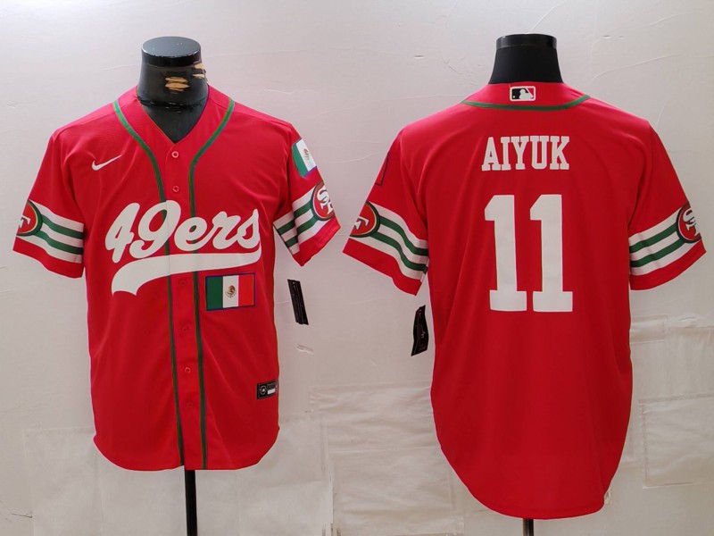 Men's San Francisco 49ers #11 Brandon Aiyuk Red With Patch Cool Base Stitched Baseball Jersey 1