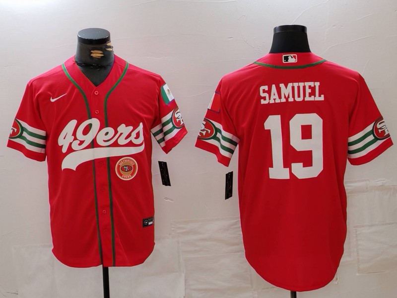 Men's San Francisco 49ers #19 Deebo Samuel Red With Patch Cool Base Stitched Baseball Jersey 3