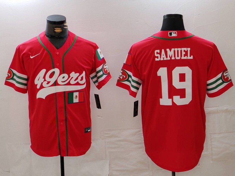 Men's San Francisco 49ers #19 Deebo Samuel Red With Patch Cool Base Stitched Baseball Jersey 1