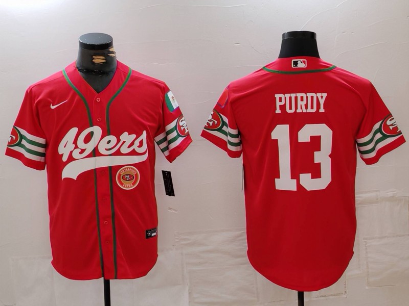 Men's San Francisco 49ers #13 Brock Purdy Red With Patch Cool Base Stitched Baseball Jersey 3