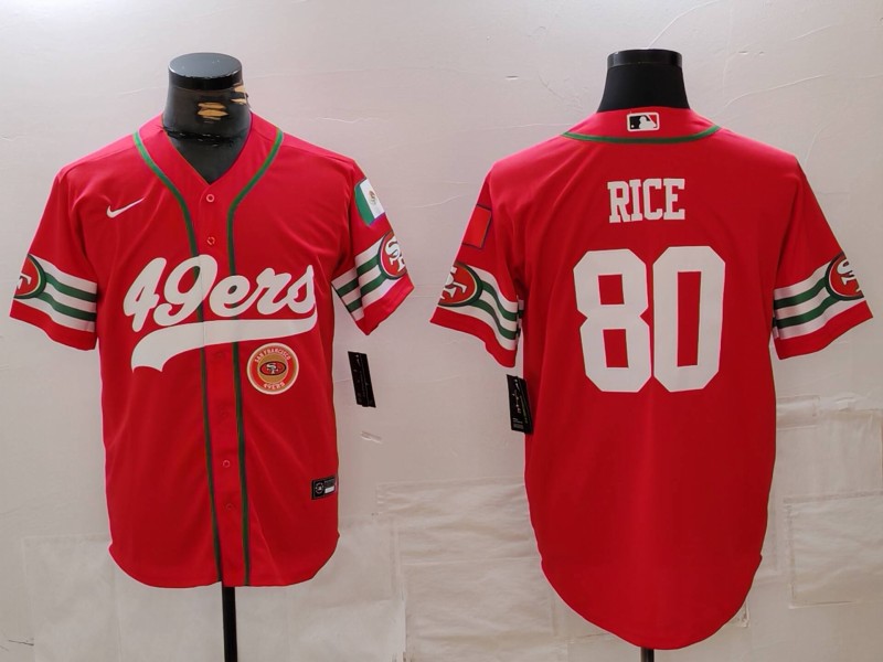 Men's San Francisco 49ers #80 Jerry Rice Red With Patch Cool Base Stitched Baseball Jersey 3