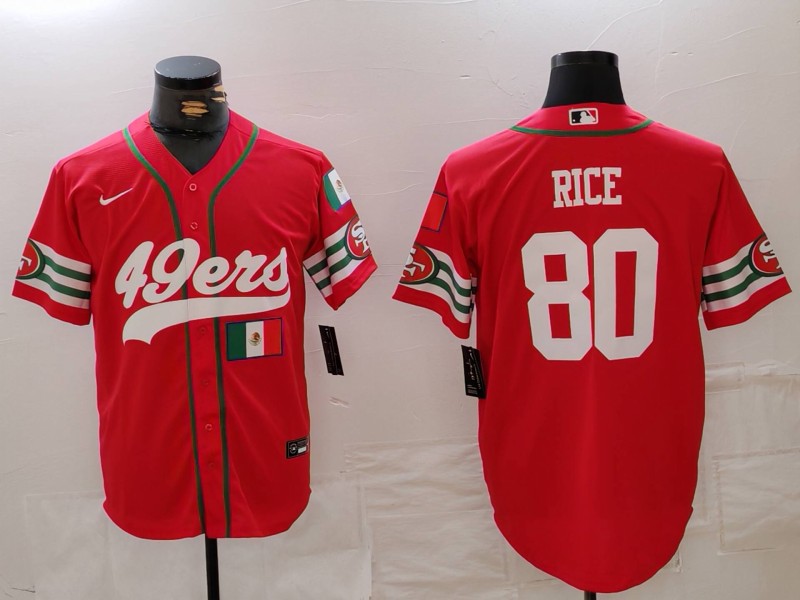 Men's San Francisco 49ers #80 Jerry Rice Red With Patch Cool Base Stitched Baseball Jersey 2