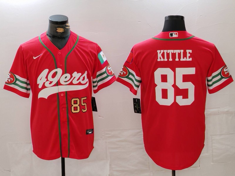 Men's San Francisco 49ers #85 George Kittle Red With Patch Cool Base Stitched Baseball Jersey 2