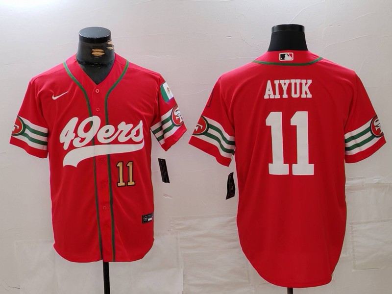 Men's San Francisco 49ers #11 Brandon Aiyuk Red With Patch Cool Base Stitched Baseball Jersey 3