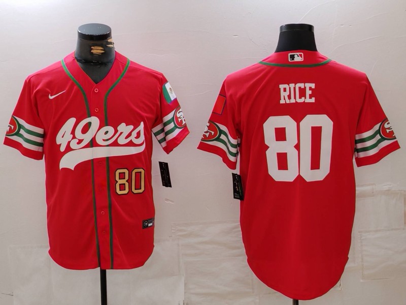 Men's San Francisco 49ers #80 Jerry Rice Red With Patch Cool Base Stitched Baseball Jersey 1