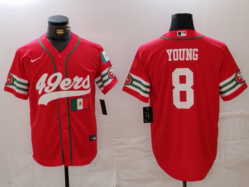 Men's San Francisco 49ers #8 Steve Young Red With Patch Cool Base Stitched Baseball Jersey 3