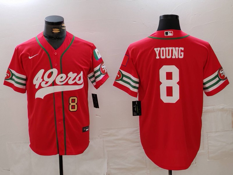 Men's San Francisco 49ers #8 Steve Young Red With Patch Cool Base Stitched Baseball Jersey 2