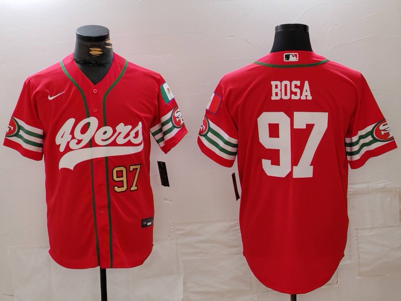 Men's San Francisco 49ers #97 Nick Bosa Red With Patch Cool Base Stitched Baseball Jersey 3