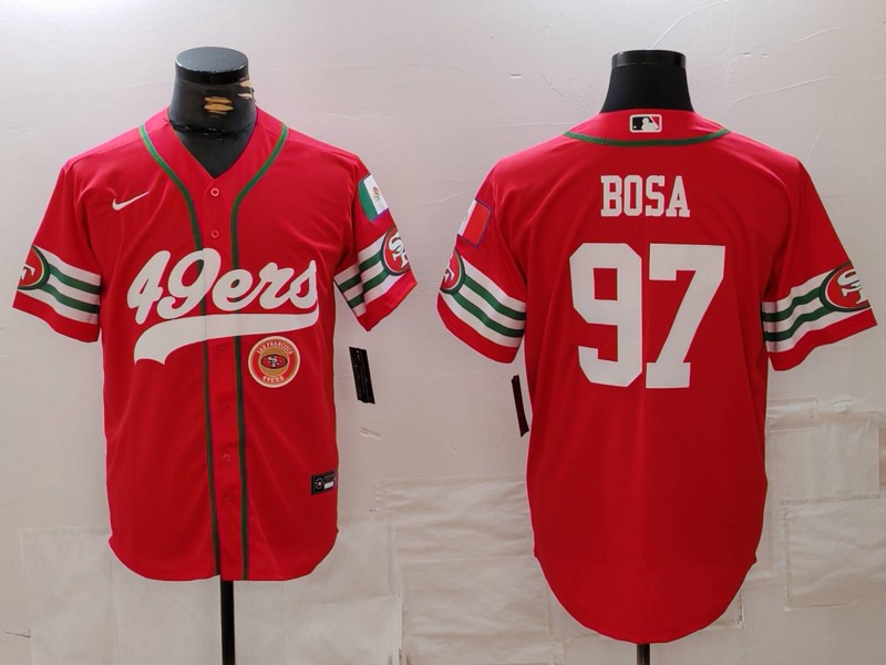 Men's San Francisco 49ers #97 Nick Bosa Red With Patch Cool Base Stitched Baseball Jersey 2