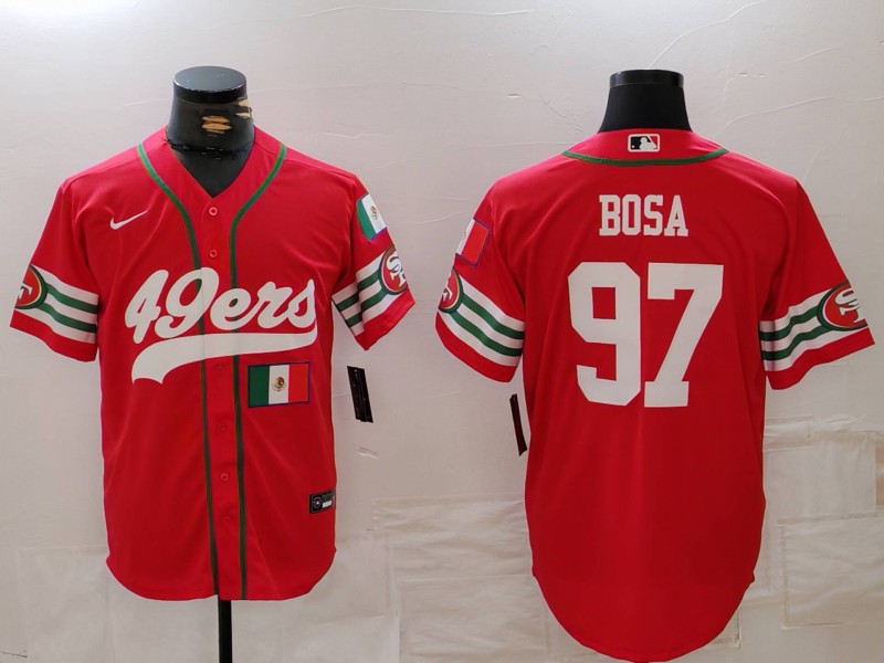 Men's San Francisco 49ers #97 Nick Bosa Red With Patch Cool Base Stitched Baseball Jersey 1