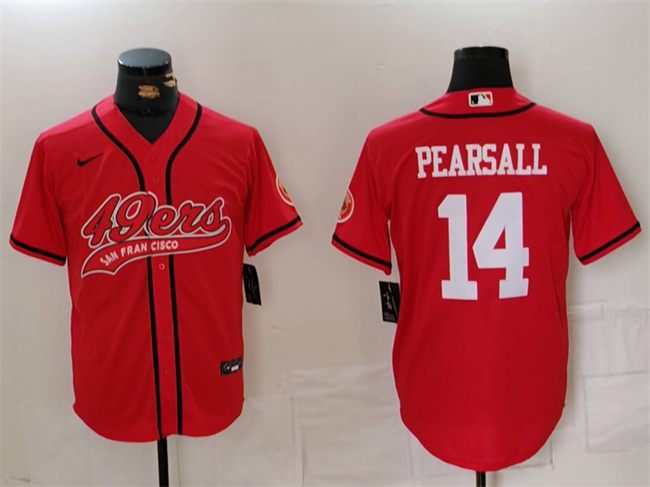 Men's San Francisco 49ers #14 Ricky Pearsall Red With Patch Cool Base Stitched Baseball Jerseys